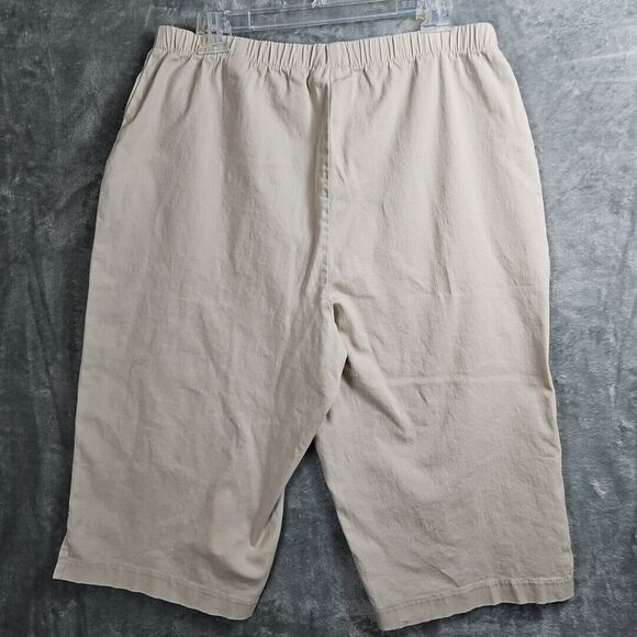 D&Co Cropped Pants Sz Lg Ivory Beige cotton elastane elastic waist stretch pullo - Picture 6 of 10